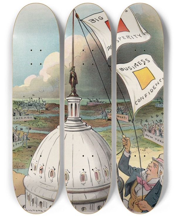 Triptych art skateboard deck of Grant Hamilton Setting The Signals by Grant Hamilton (1862-1926)