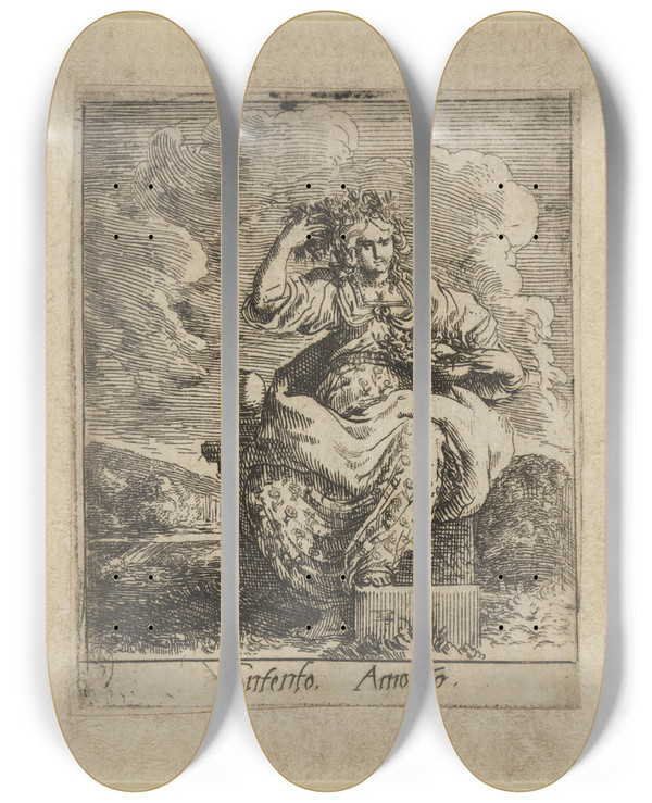 Triptych art skateboard deck of Johann Wilhelm Baur Contento Amoroso by Johann Wilhelm Baur (1607-1640)