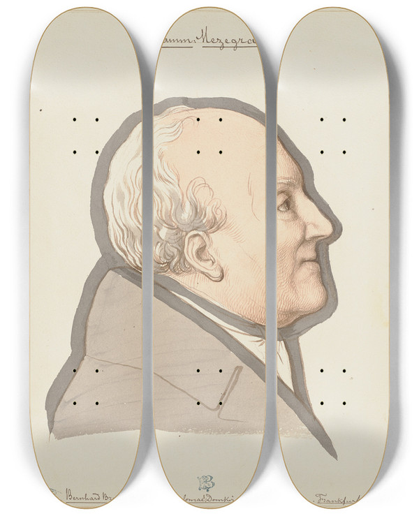 Triptych art skateboard deck of Eduard Von Steinle Portrait Of Bernhard Brentano by Eduard Von Steinle (1810-1886)