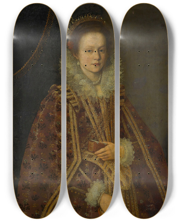 Triptych art skateboard deck of Florentine School Portrait Of A Young Lady by Florentine School