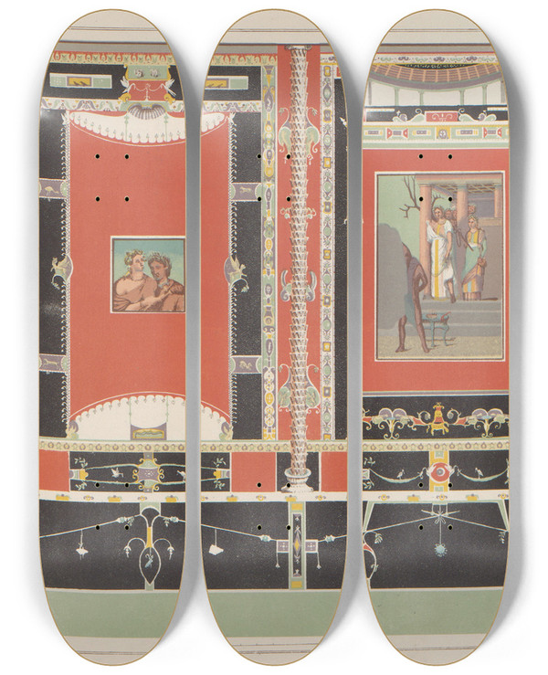 Triptych art skateboard deck of Victor Steeger The Most Beautiful Walls In Pompeii Pl13 by Victor Steeger (19-)