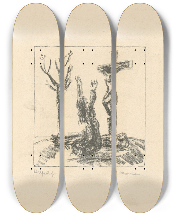 Triptych art skateboard deck of Jozef Arpd Murmann Krucifix by Jozef Arpad Murmann