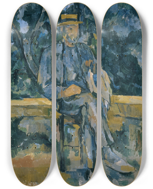 Triptych art skateboard deck of Paul Czanne Portrait Of Peasant by Paul Cezanne (1839-1906)