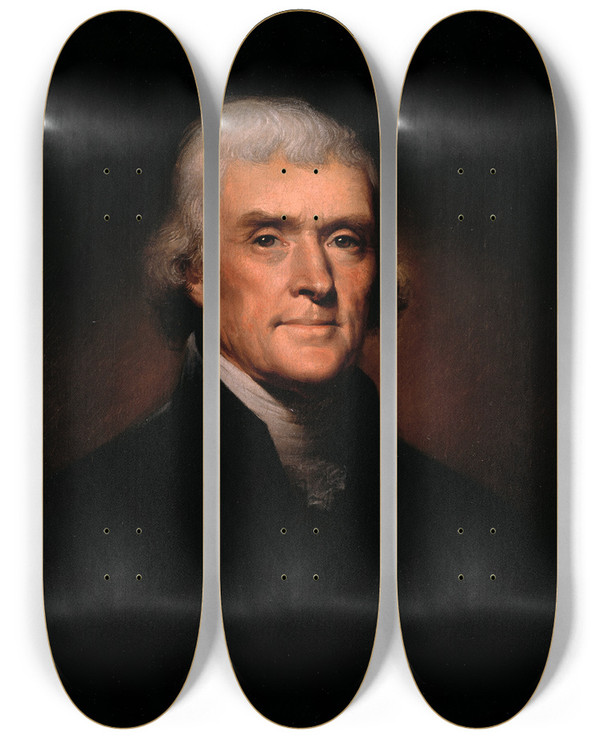 Triptych art skateboard deck of Rembrandt Peale Thomas Jefferson by Rembrandt Peale (1778-1860)