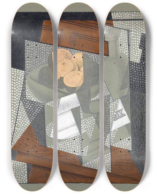 Triptych art skateboard deck of Juan Gris The Fruit Bowl by Juan Gris (1887-1927)