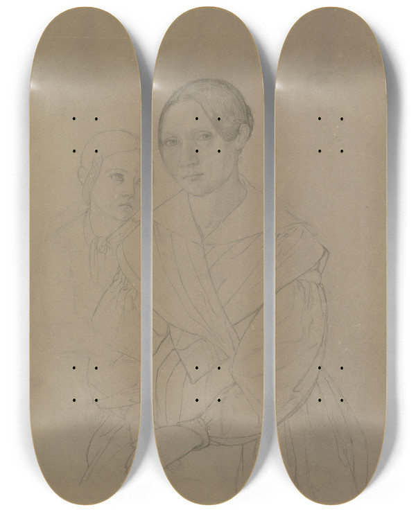 Triptych art skateboard deck of Angilbert Gbel Mother And Daughter by Angilbert Gobel (1821-1882)