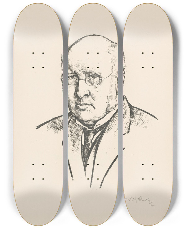 Triptych art skateboard deck of Willy Sluiter Portret Van Rudolph Hendrik Saltet by Willy Sluiter
