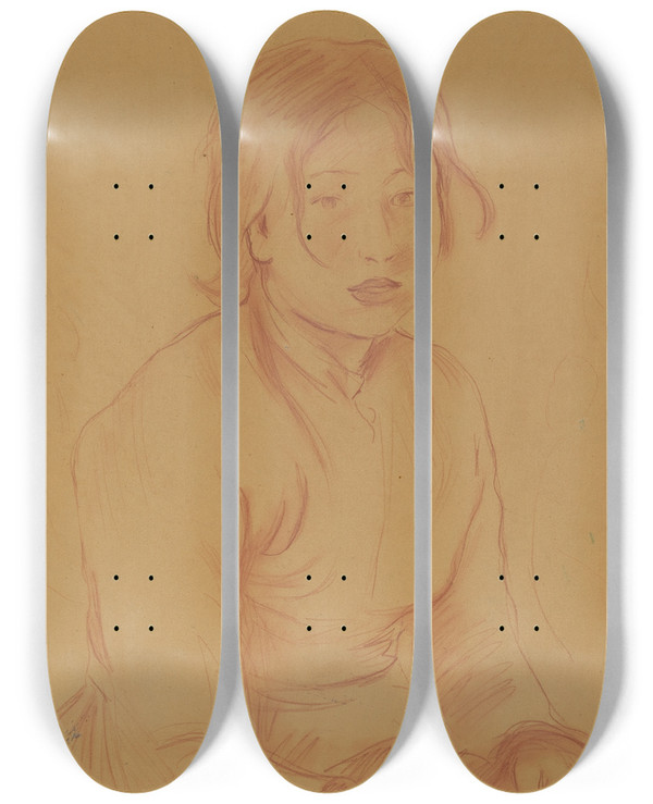 Triptych art skateboard deck of Berthe Morisot Peasant Girl by Berthe Morisot (1841-1895)