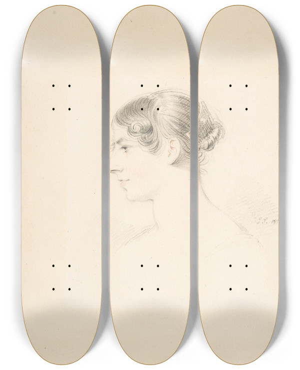Triptych art skateboard deck of John Smart Portrait Of Isabella Benson by John Smart (1741-1811)