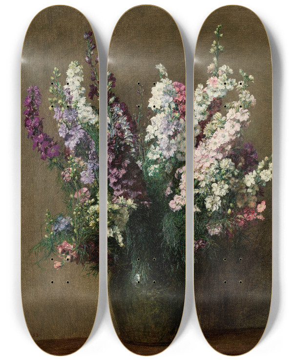 Triptych art skateboard deck of Henri Fantinlatour Pieds Dalouette by Henri Fantin-Latour (1836-1904)