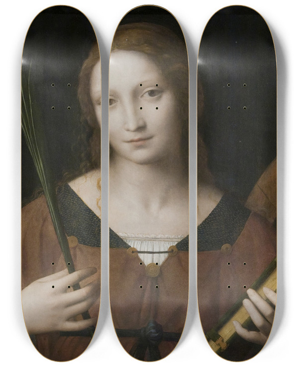 Triptych art skateboard deck of Bernardino Luini St Catherine Of Alexandria by Bernardino Luini (1480-1532)