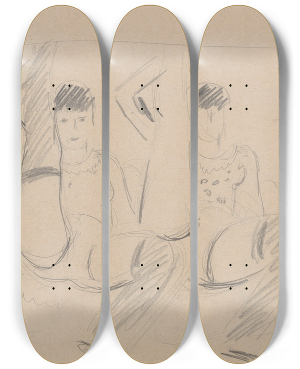 Triptych art skateboard deck of Cyprin Majernk Skicr_30 by Cyprian Majernik (1909-1945)