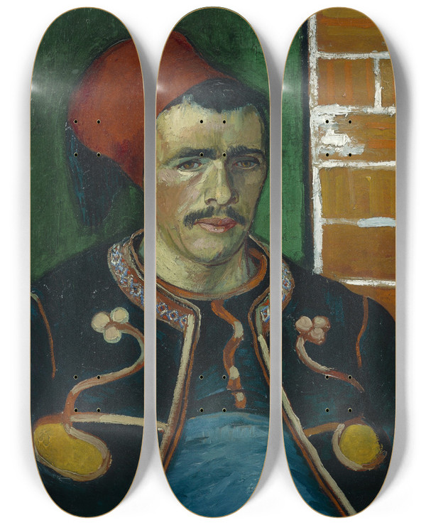 Triptych art skateboard deck of Vincent Van Gogh The Zouave_1 by Vincent van Gogh (1853-1890)