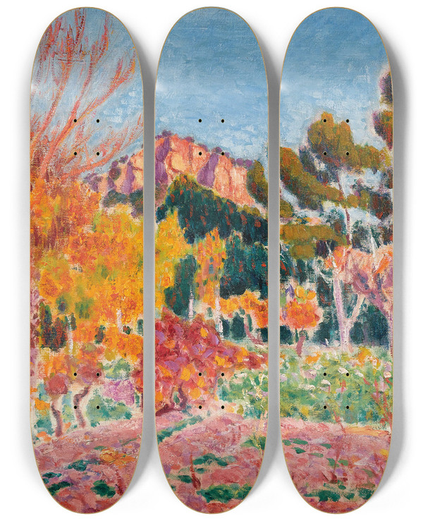 Triptych art skateboard deck of Roderic Oconor Landscape Cassis by Roderic Oconor (1860-1940)