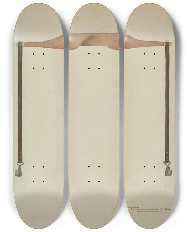 Triptych art skateboard deck of T Joyce Shaker Yoke by T Joyce