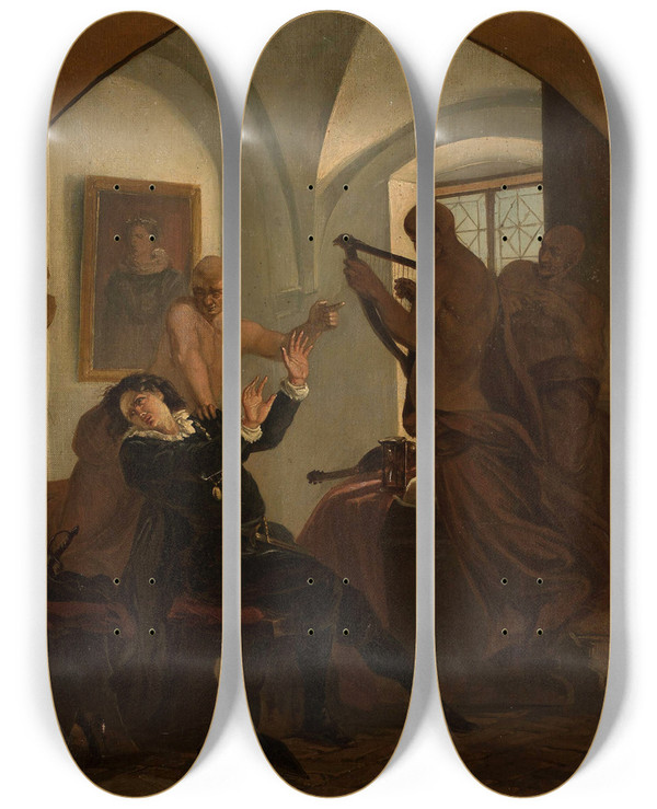 Triptych art skateboard deck of Ignacy Gierdziejewski Bakfark Lutenist Of Queen Bona by Ignacy Gierdziejewski (1826-1860)
