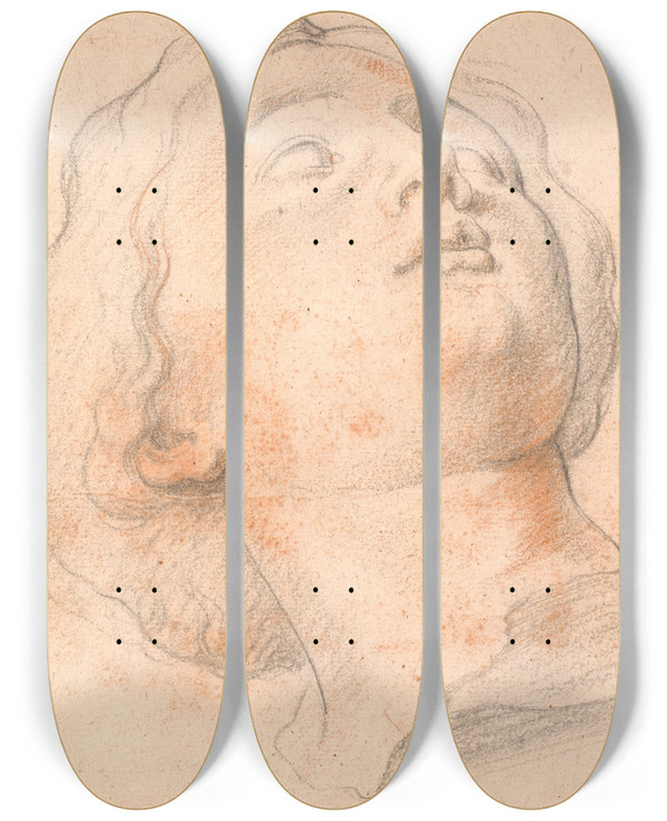 Triptych art skateboard deck of Willem Panneels En Romersk Kvindes Hoved I Kvartprofil Mod Hjre by Willem Panneels (1600-1634)