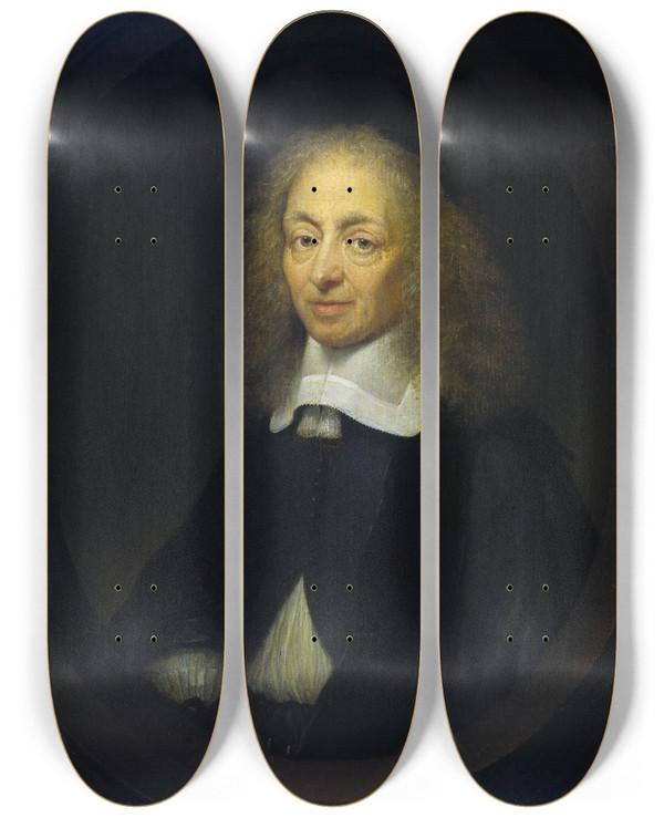Triptych art skateboard deck of Caspar Netscher Portrait Of Constantijn Huygens 15961687 by Caspar Netscher (1639-1684)