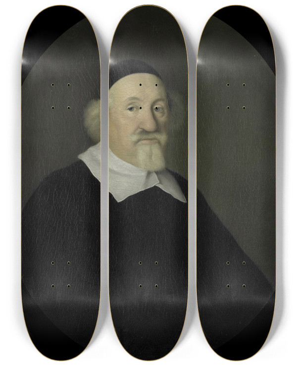 Triptych art skateboard deck of Pieter Van Der Werff Portrait Of Adriaen Besemer Director Of The Rotterdam Chamber Of The Dutch East India Company Elected 1642 by Pieter Van Der Werff (1665-1722)