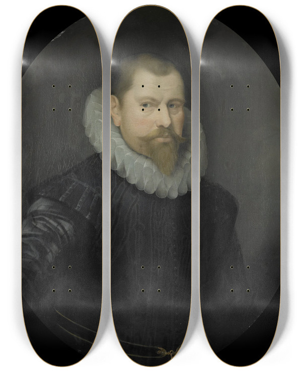 Triptych art skateboard deck of Pieter Van Der Werff Portrait Of Cornelis Matelieff The Younger Director Of The Rotterdam Chamber Of The Dutch East India Company Elected 1602 by Pieter Van Der Werff (1665-1722)