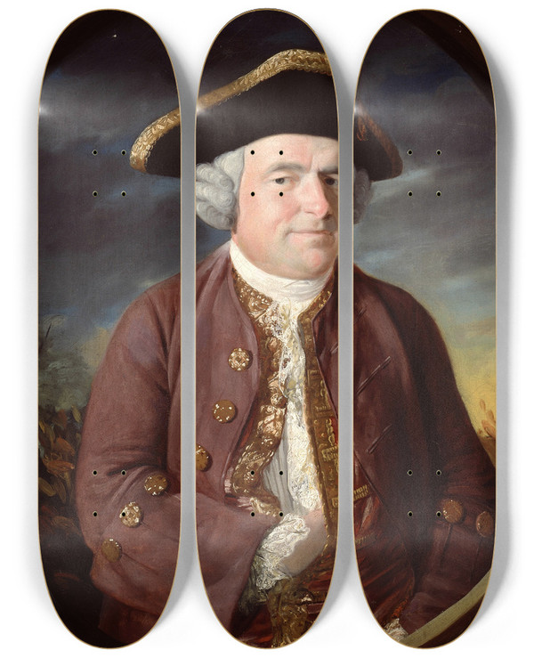 Triptych art skateboard deck of John Russell Portrait Of A Man In A Tricorn Hat by John Russell (1745-1806)