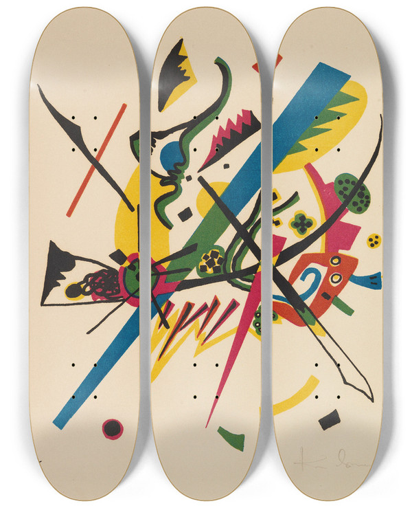 Triptych art skateboard deck of Wassily Kandinsky Kleine Welten I by Wassily Kandinsky (1866-1944)