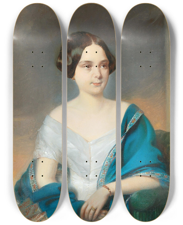 Triptych art skateboard deck of Eduard Swoboda Portrait Of A Young Lady by Eduard Swoboda (1814-1902)
