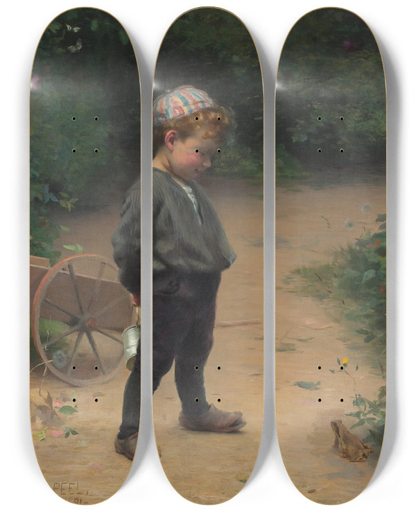 Triptych art skateboard deck of Paul Peel The Young Biologist by Paul Peel (1860-1892)