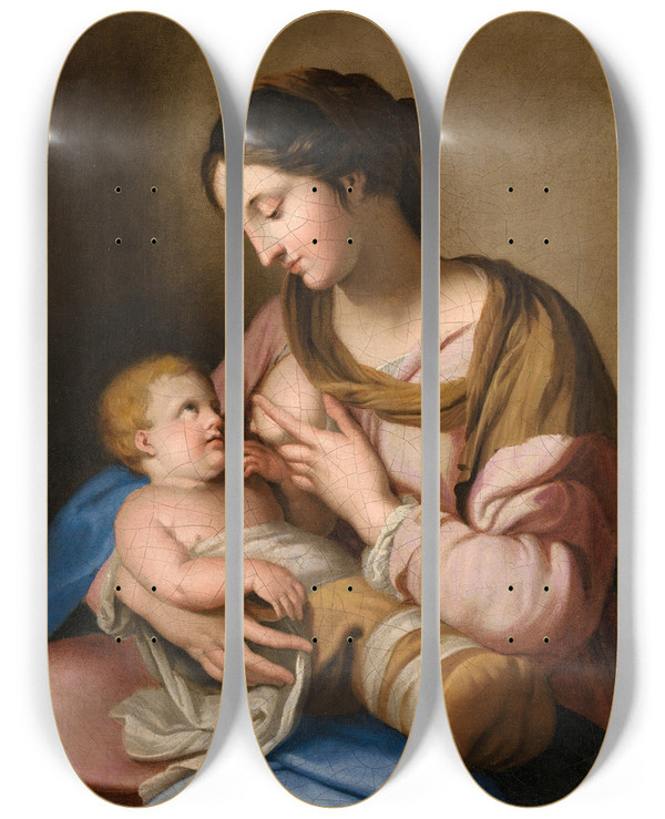 Triptych art skateboard deck of Jacques Stella Virgin And Child by Jacques Stella (1596-1657)