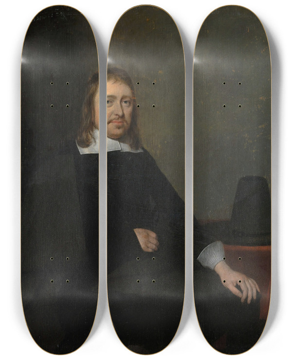Triptych art skateboard deck of Gerard Ter Borch Portrait Of A Seated Man by Gerard Ter Borch (1617-1681)