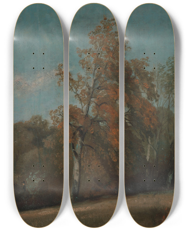 Triptych art skateboard deck of John Constable Study Of An Ash Tree by John Constable (1776-1837)