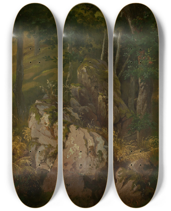 Triptych art skateboard deck of Gustav Osterroht Waldinneres by Gustav Osterroht (1836-1874)