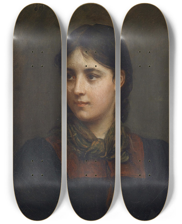 Triptych art skateboard deck of Franz Von Defregger Dirndl_1 by Franz Von Defregger (1835-1921)