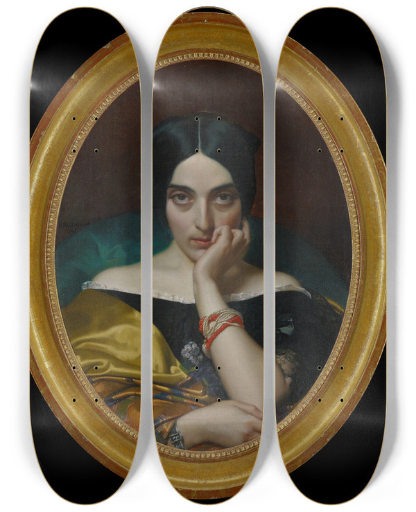 Triptych art skateboard deck of Henri Lehmann Portrait Of Clmentine Mrs Alphonse Karr by Henri Lehmann (1814-1882)