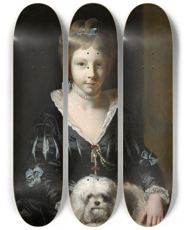 Triptych art skateboard deck of Sir Joshua Reynolds Miss Beatrix Lister by Sir Joshua Reynolds (1723-1792)
