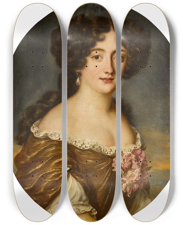 Triptych art skateboard deck of Jacob Ferdinand Voet Portrait Of Ortensia Mancini Duchessa Di Mazzarino 16461699 by Jacob Ferdinand Voet (1639-1700)