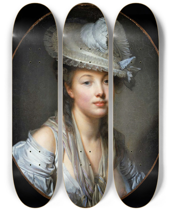 Triptych art skateboard deck of Jeanbaptiste Greuze The White Hat by Jean-Baptiste Greuze (1725-1805)