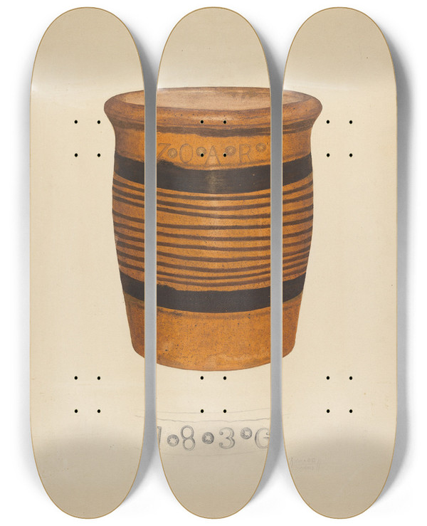 Triptych art skateboard deck of Richard Barnett Zoar Flower Pot by Richard Barnett