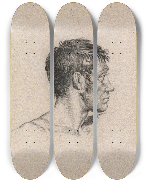 Triptych art skateboard deck of David Humbert De Superville Hoofd Van Een Onbekende Man En Profil Naar Rechts by David Humbert De Superville (1770-1849)