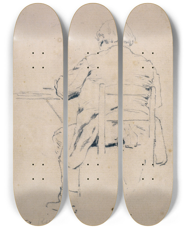 Triptych art skateboard deck of Santiago Rusiol Seated Man From Behind by Santiago Rusinol (1861-1931)