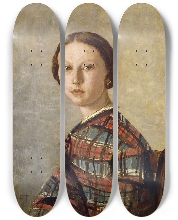 Triptych art skateboard deck of Jeanbaptistecamille Corot Portrait Of A Young Girl by Jean-Baptiste-Camille Corot (1796-1875)