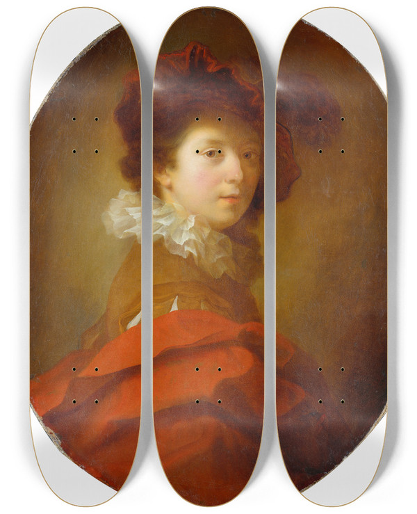 Triptych art skateboard deck of Alexis Grimou Portrait Of A Young Man by Alexis Grimou (1678-1733)