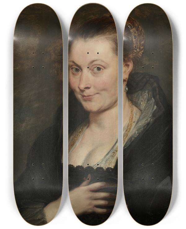 Triptych art skateboard deck of Peter Paul Rubens Portrait Of Isabella Brant by Peter Paul Rubens (1577-1640)