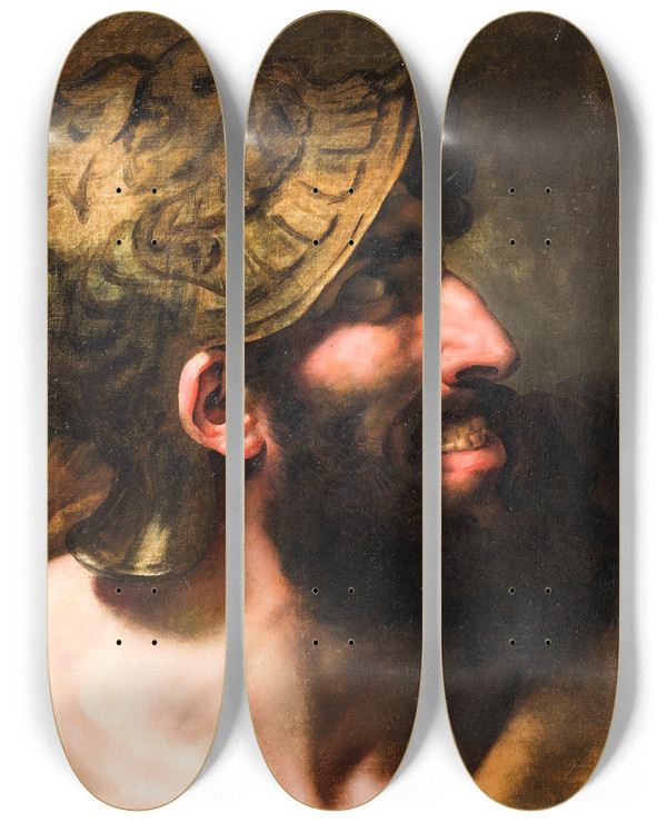 Triptych art skateboard deck of Anne Louis Girodettrioson Capaneus Study Called The Blasphemic by Anne Louis Girodet-Trioson (1767-1824)