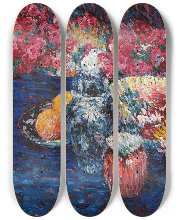 Triptych art skateboard deck of Alexej Von Jawlensky Stilleben Mit Blumen Und Frchten by Alexej Von Jawlensky (1864-1941)