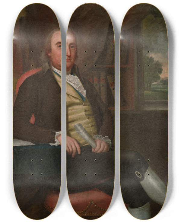 Triptych art skateboard deck of Ralph Earl John Davenport by Ralph Earl (1751-1801)