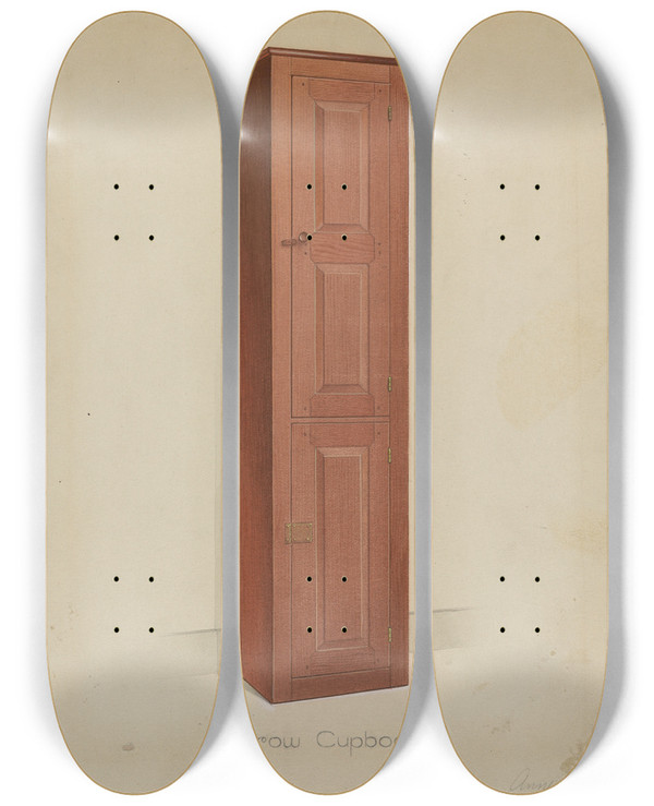 Triptych art skateboard deck of Anne Ger Shaker Tall Tin Cupboard by Anne Ger