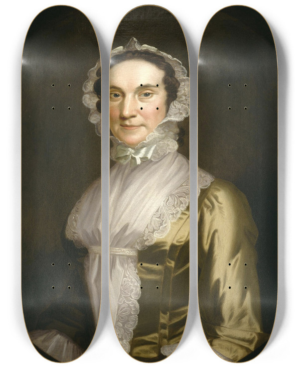 Triptych art skateboard deck of John Wollaston The Younger Portrait Of Mrs Richard Nichols by John Wollaston the Younger (1710-1775)