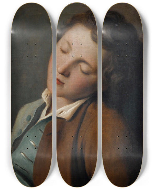Triptych art skateboard deck of Pietro Rotari Young Boy Sleeping by Pietro Rotari (1707-1762)