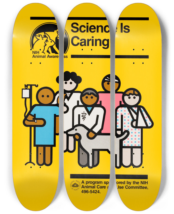 Triptych art skateboard deck of National Institutes Of Health Science Is Caring by National Institutes Of Health (1887)